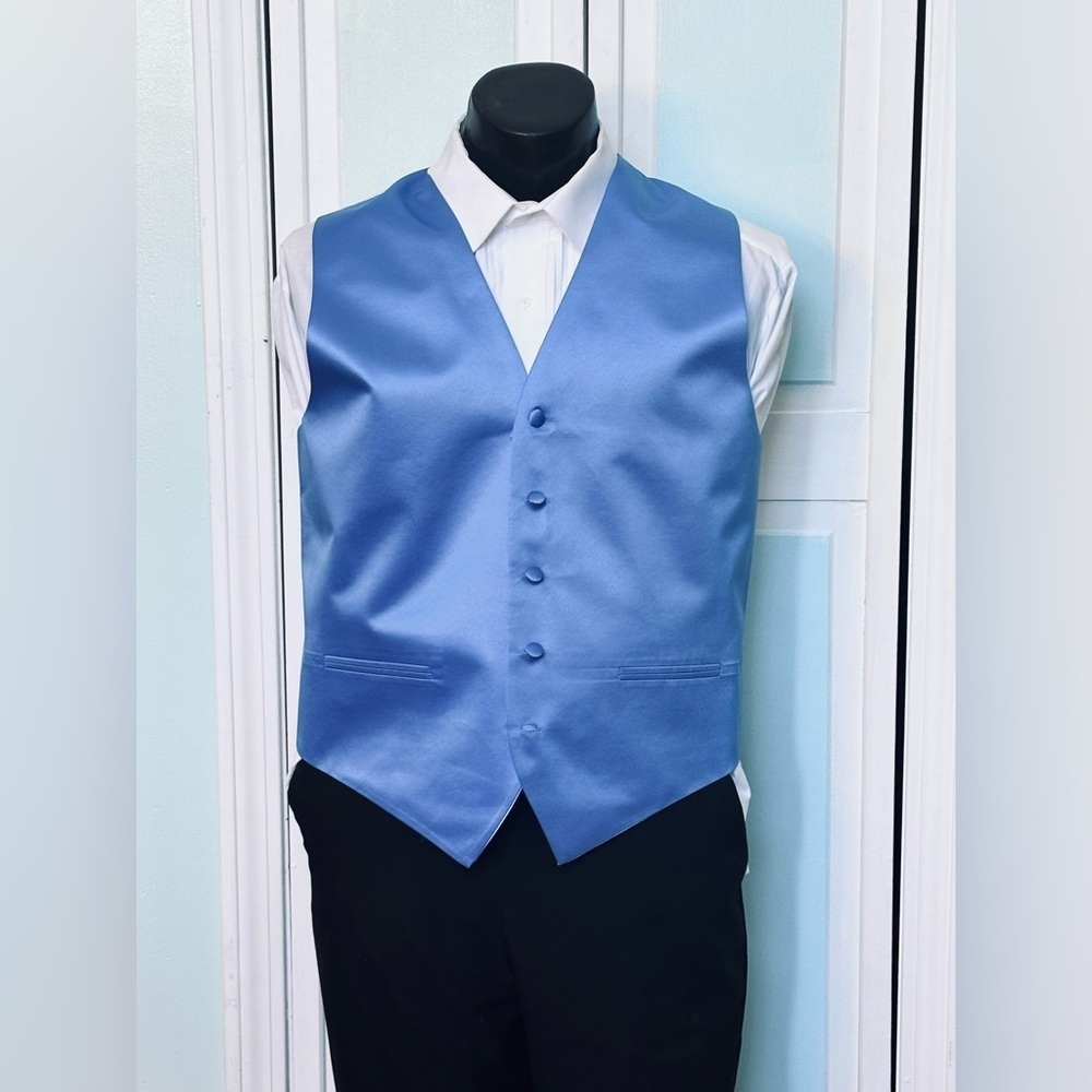 Cornflower Medium Blue Satin Closed Back Vest Wedding Prom Men’s M